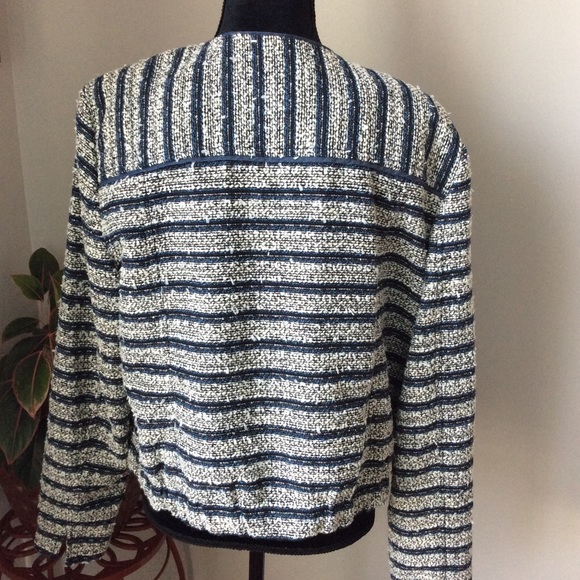 Loft Sweater Jacket Asymmetrical Denim Trim Blue - Picture 6 of 8